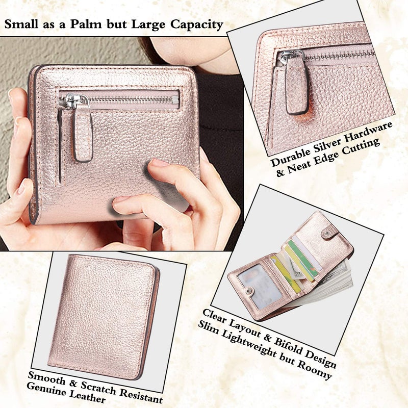 AINIMOER Small Leather Wallet for Women, Ladies Credit Card Holder RFID Blocking Women's Mini Bifold Pocket Purse, Champaign Gold - Image 3